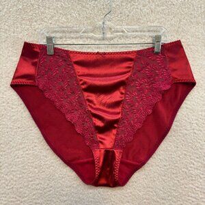 Vintage Underwear Panties Plus Size 11 Red Satin Nylon Lace Sexy